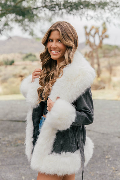 Show Stopper Faux Fur Black Denim Jacket