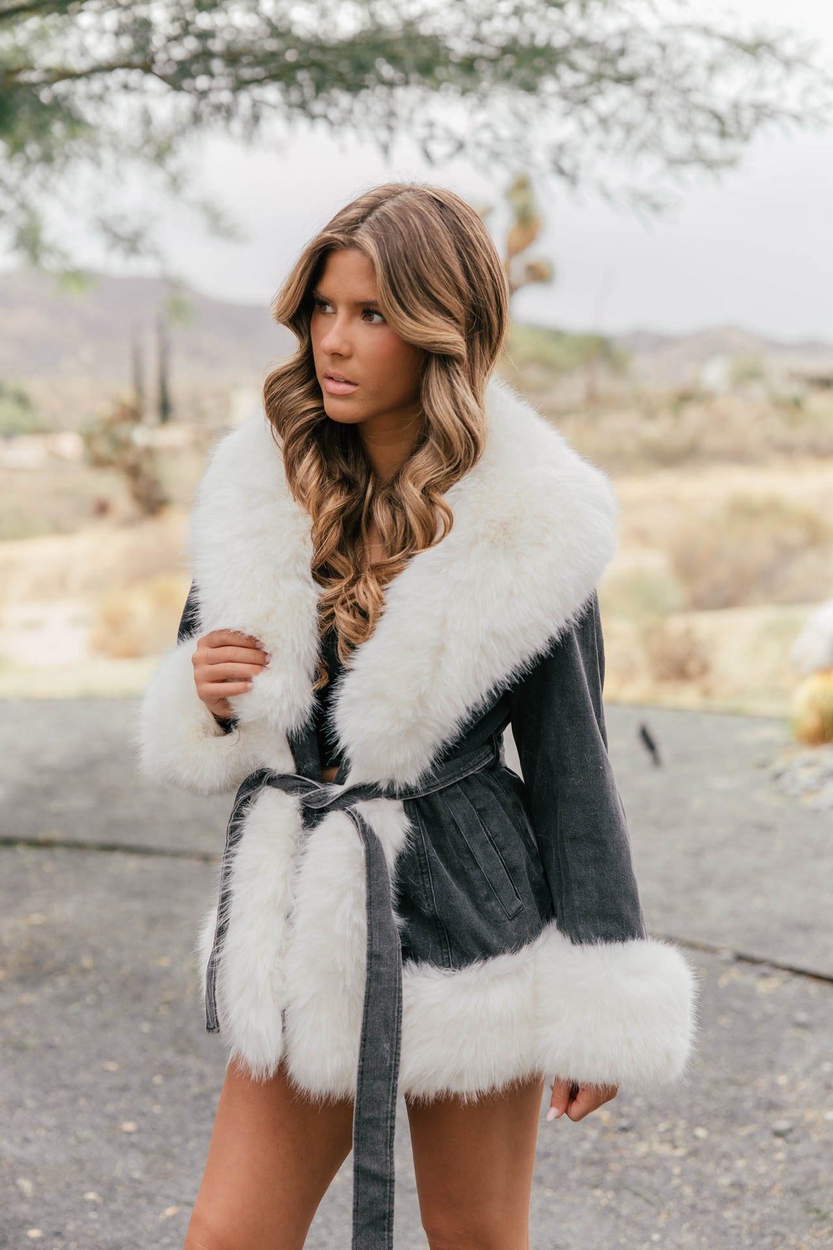 Show Stopper Faux Fur Black Denim Jacket