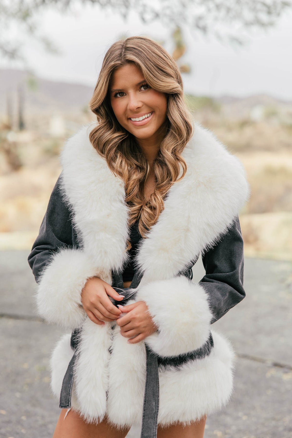 Show Stopper Faux Fur Black Denim Jacket