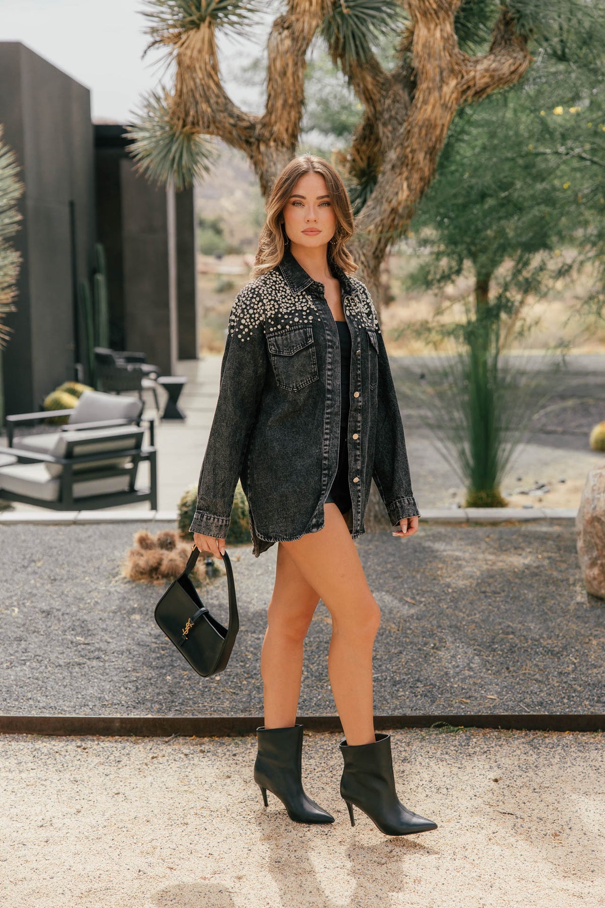 Oversized Rhinestone Denim Jacket