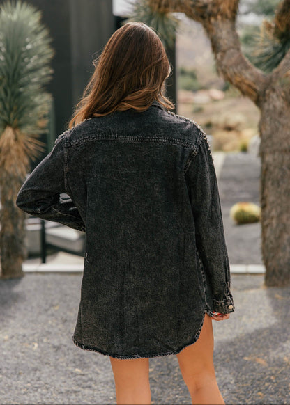 Oversized Rhinestone Denim Jacket