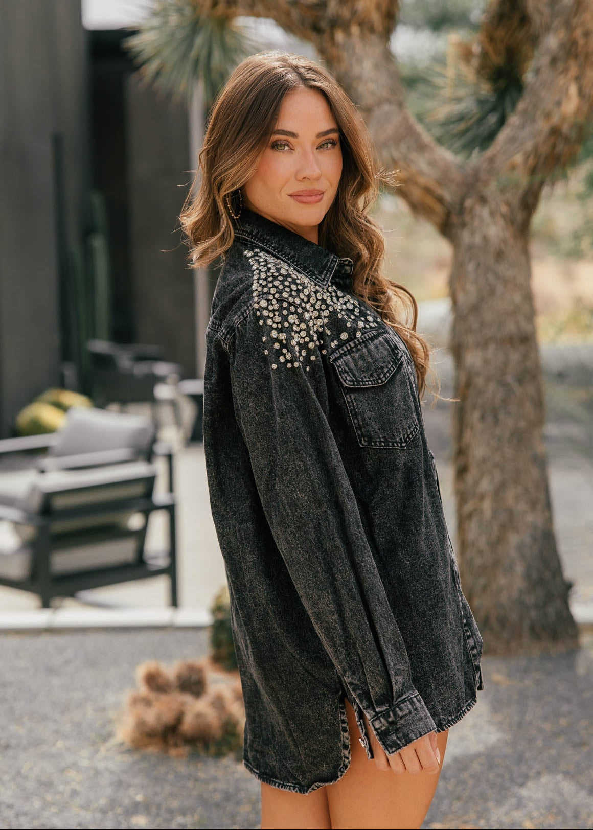 Oversized Rhinestone Denim Jacket