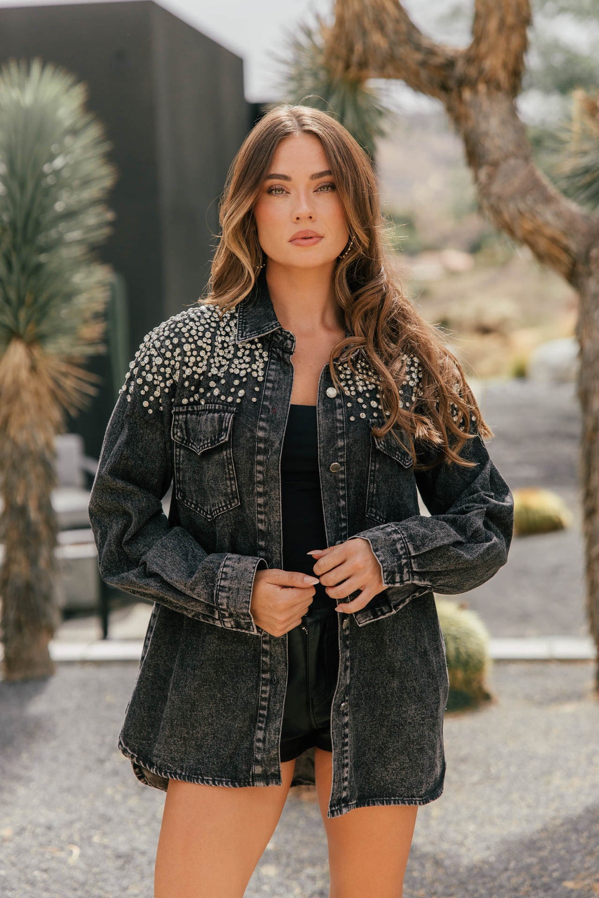 Oversized Rhinestone Denim Jacket