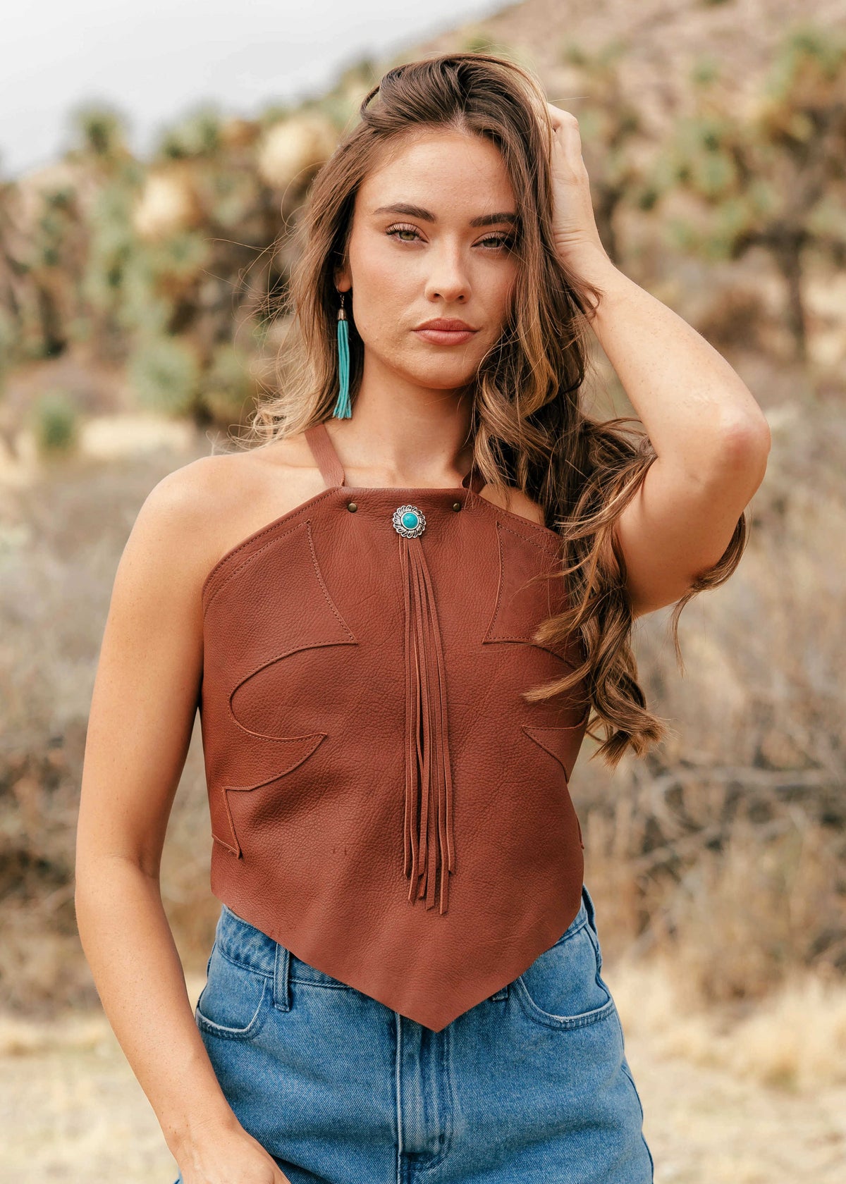 "All That" Leather Halter Top - Brown