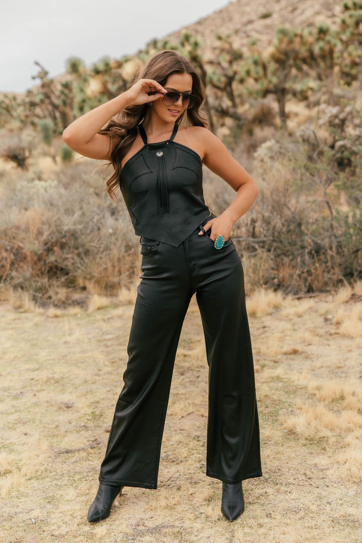 "All That" Leather Halter Top - Black