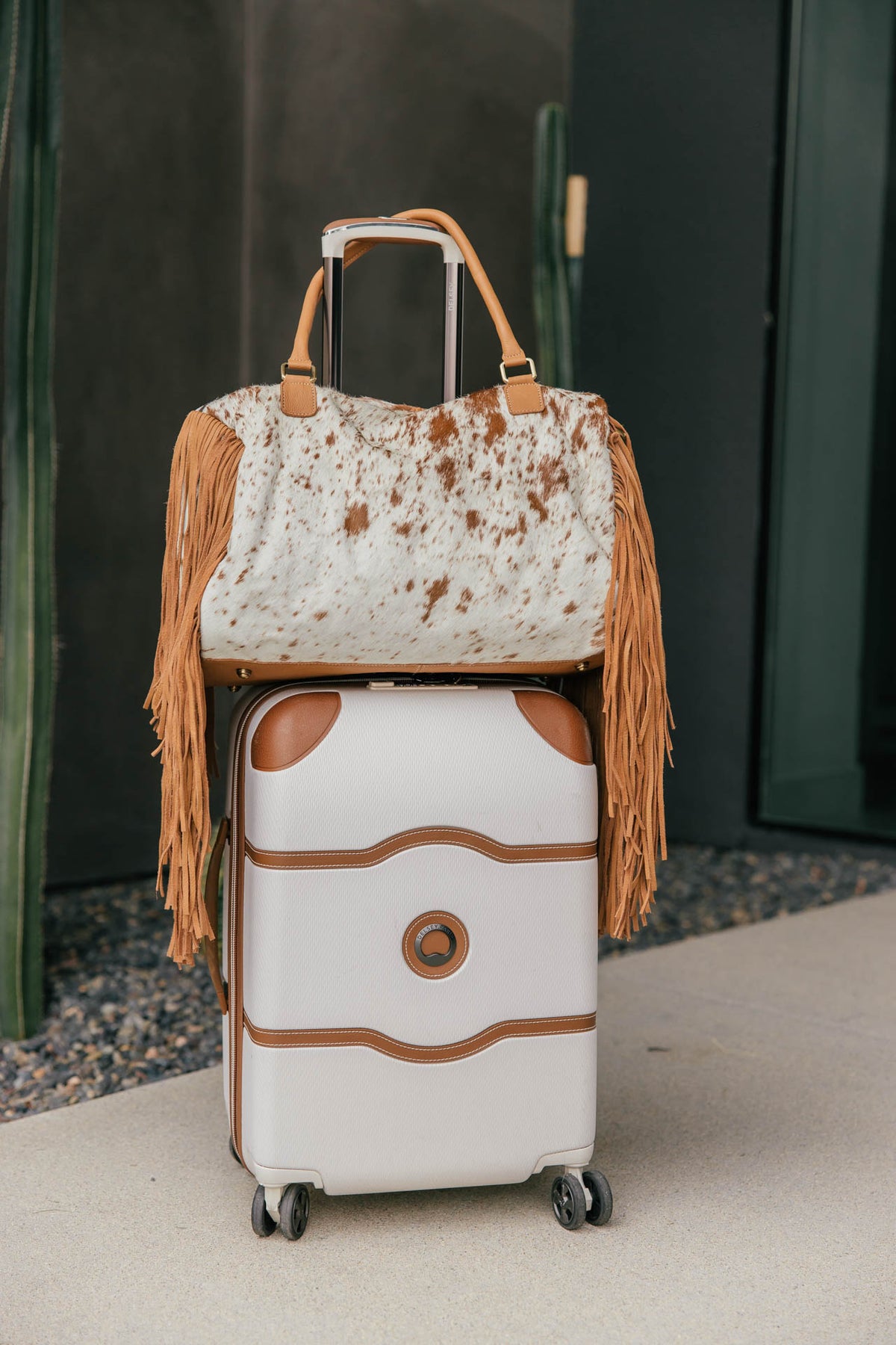 Cowhide Fringe Weekender Bag - Tan