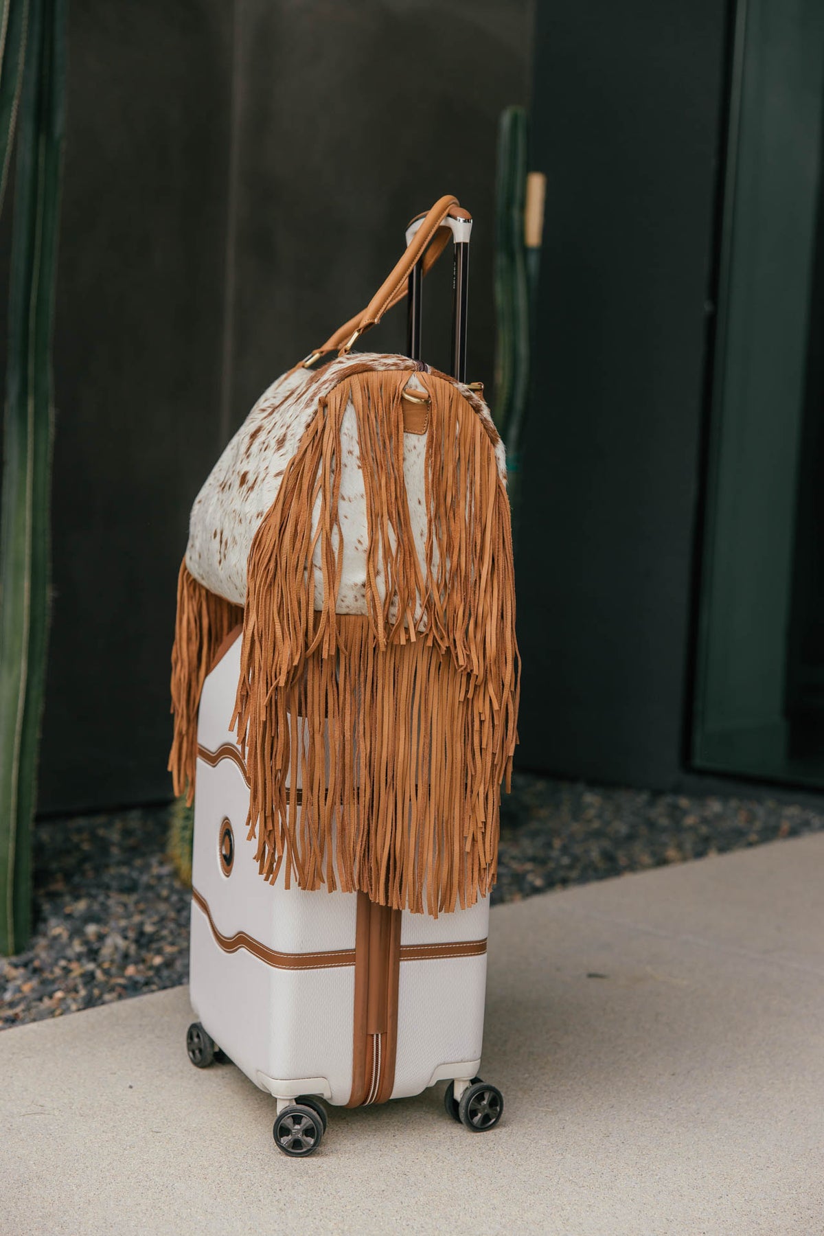 Cowhide Fringe Weekender Bag - Tan