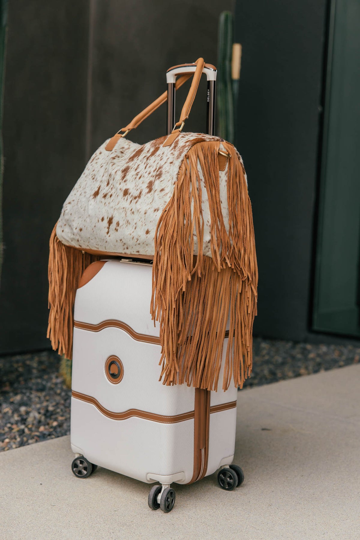 Cowhide Fringe Weekender Bag - Tan