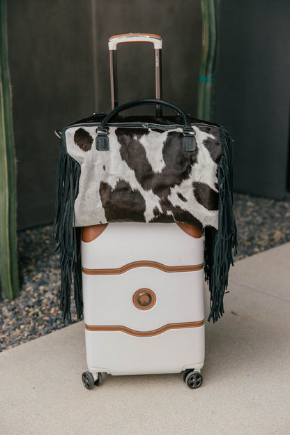 Cowhide Fringe Weekender Bag - Black