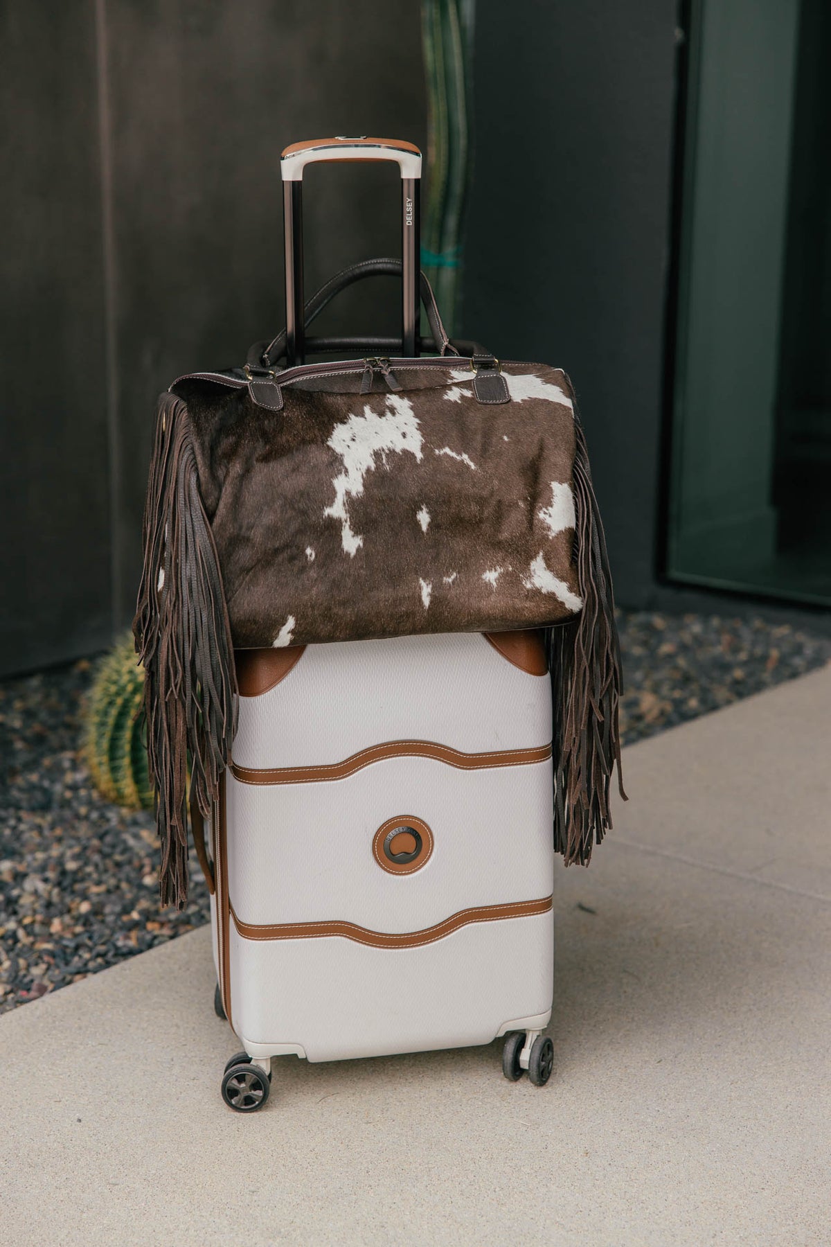 Cowhide Fringe Weekender Bag - Dark Brown