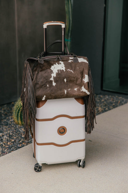Cowhide Fringe Weekender Bag - Dark Brown