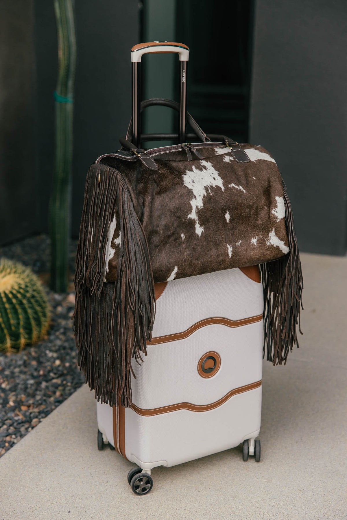 Cowhide Fringe Weekender Bag - Dark Brown