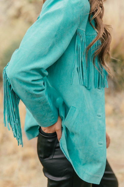 Turquoise Fringe Suede Blazer - PREORDER