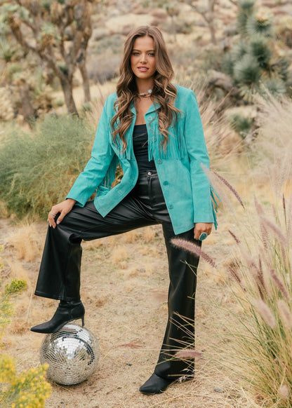Turquoise Fringe Suede Blazer - PREORDER