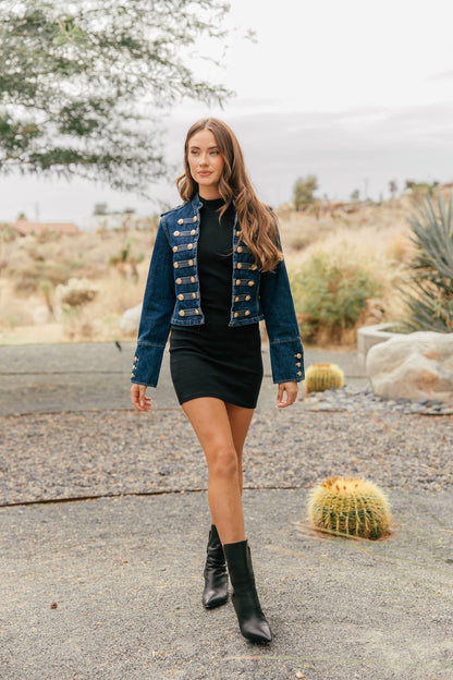 Carlton Cropped Military Jacket - Dark Denim