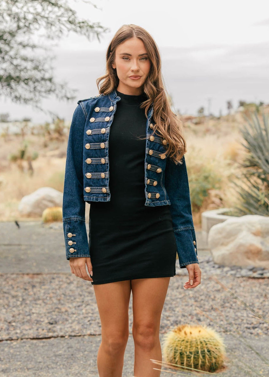 Carlton Cropped Military Jacket - Dark Denim