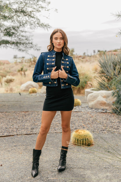 Carlton Cropped Military Jacket - Dark Denim