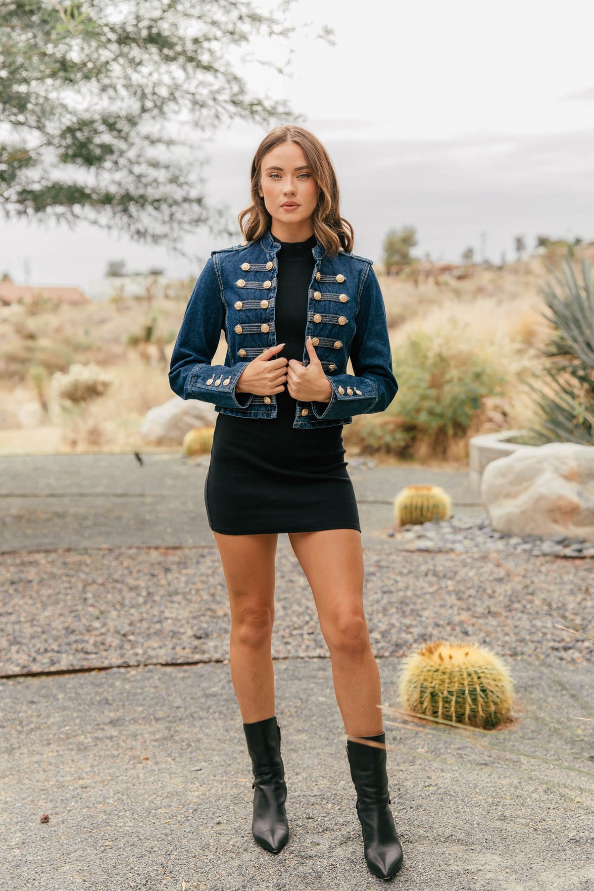 Carlton Cropped Military Jacket - Dark Denim