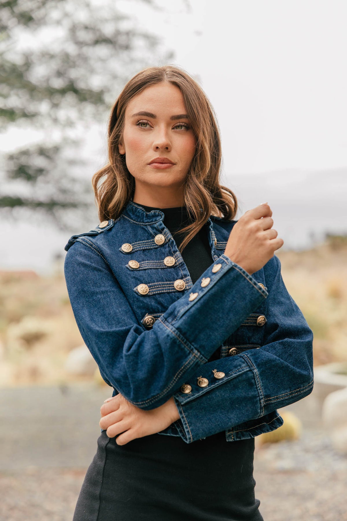 Carlton Cropped Military Jacket - Dark Denim