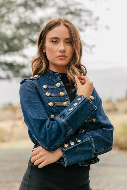 Carlton Cropped Military Jacket - Dark Denim