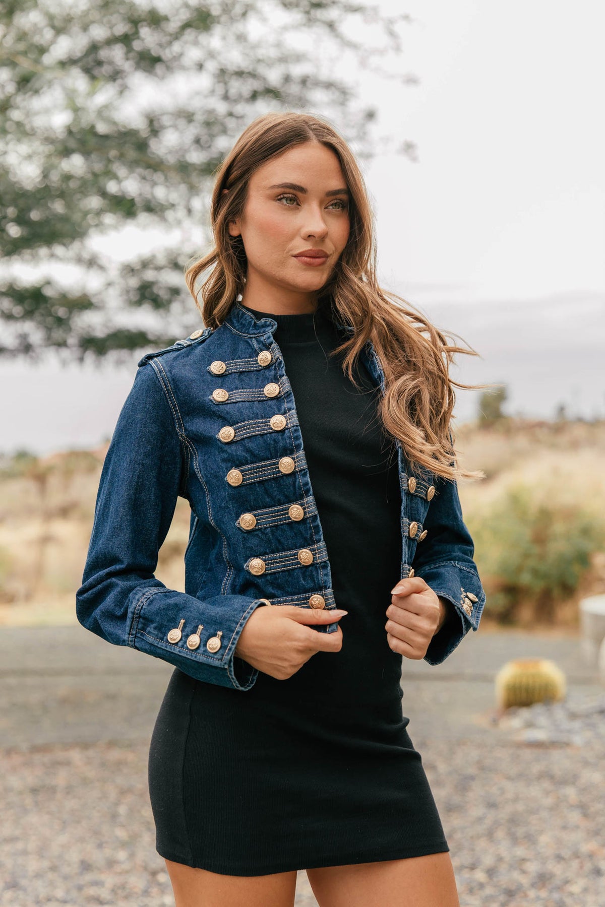 Carlton Cropped Military Jacket - Dark Denim