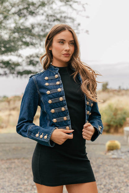 Carlton Cropped Military Jacket - Dark Denim