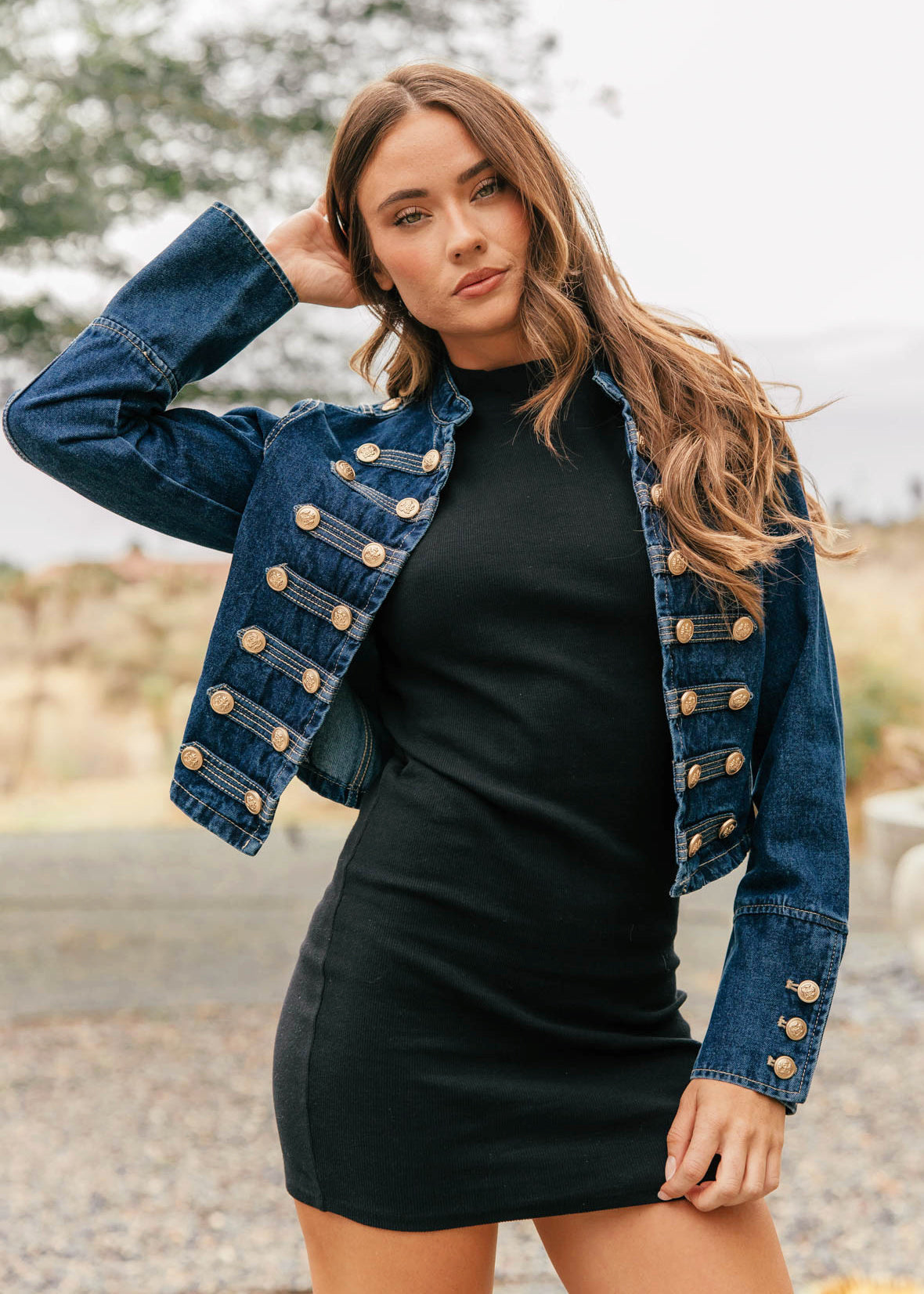Carlton Cropped Military Jacket - Dark Denim