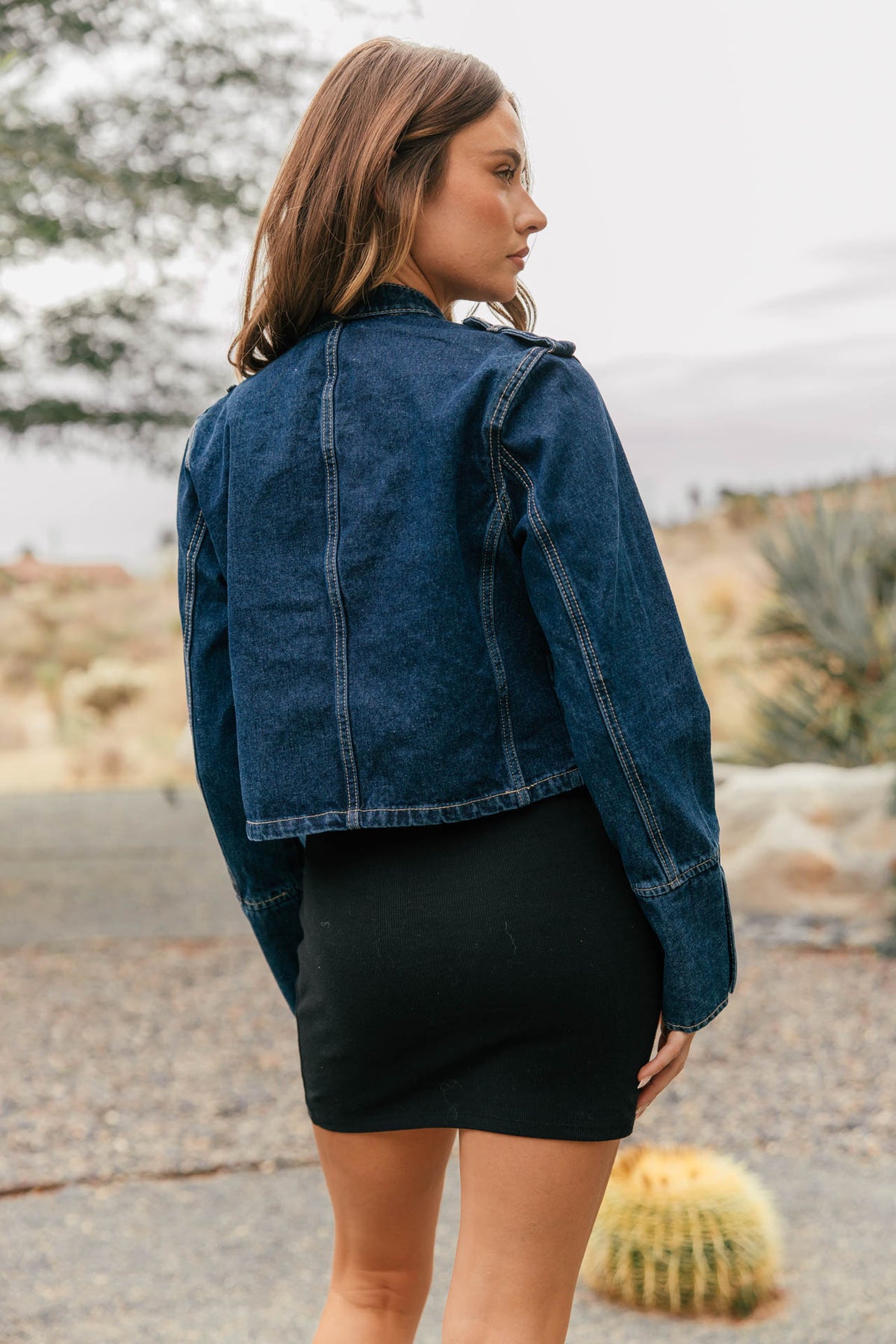Carlton Cropped Military Jacket - Dark Denim
