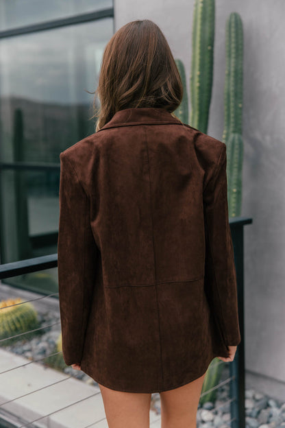 The Colette Suede Oversized Blazer - Dark Brown