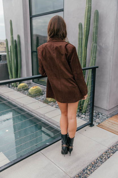 The Colette Suede Oversized Blazer - Dark Brown