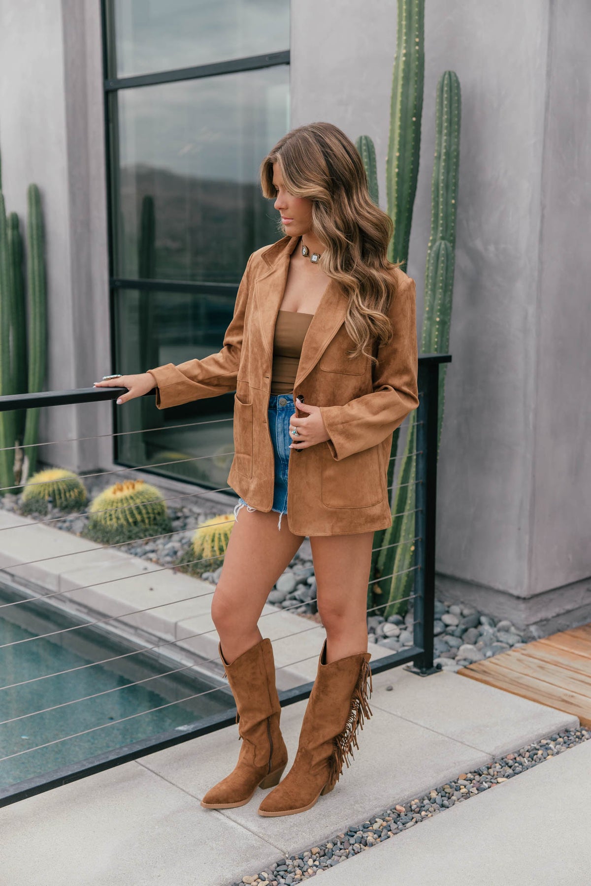 The Colette Suede Oversized Blazer - Camel