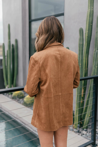 The Colette Suede Oversized Blazer - Camel