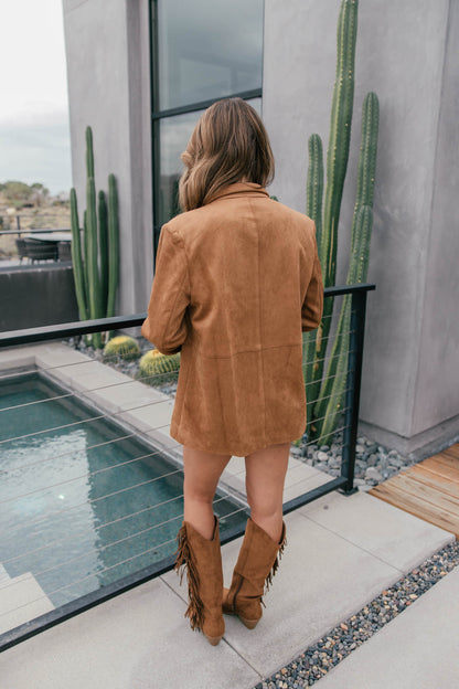 The Colette Suede Oversized Blazer - Camel