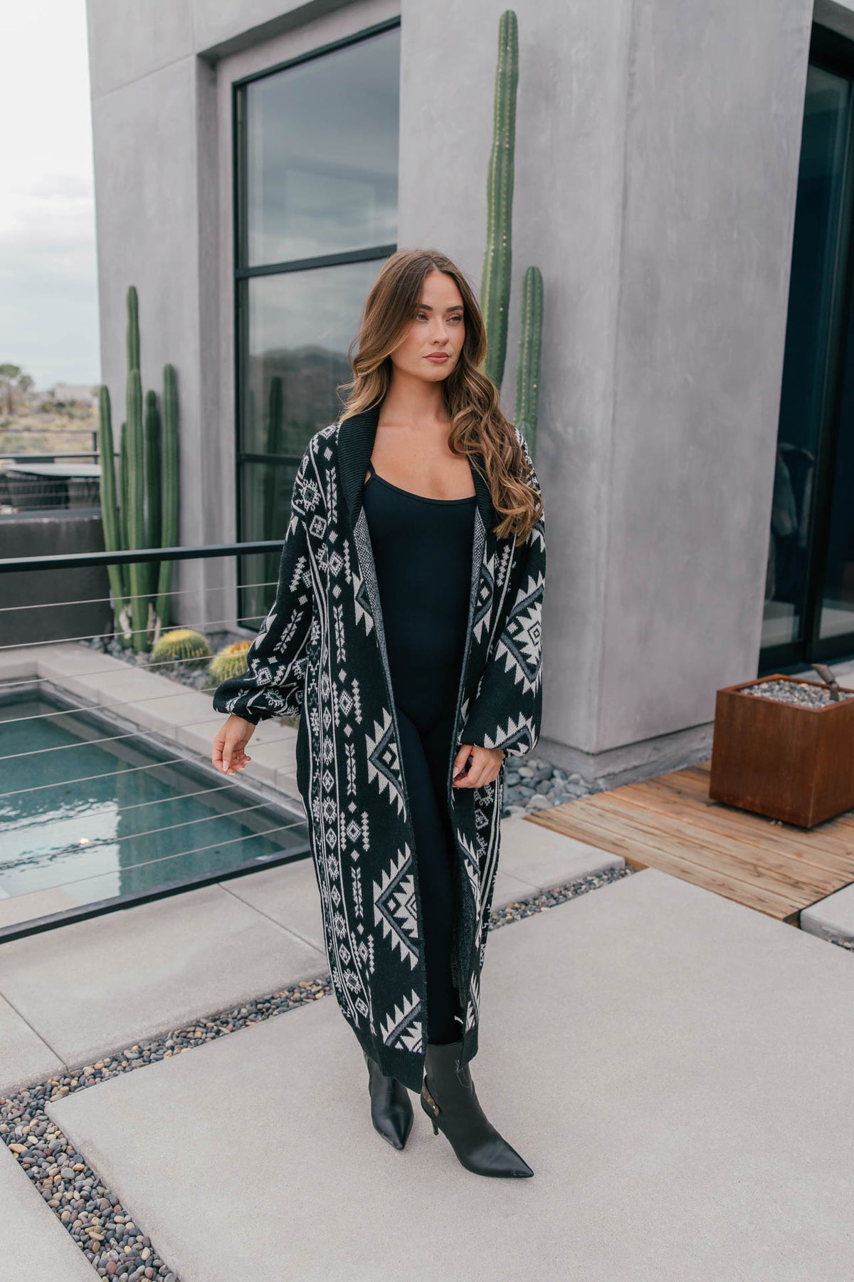 "Frontier" Aztec Print Cardigan in Black