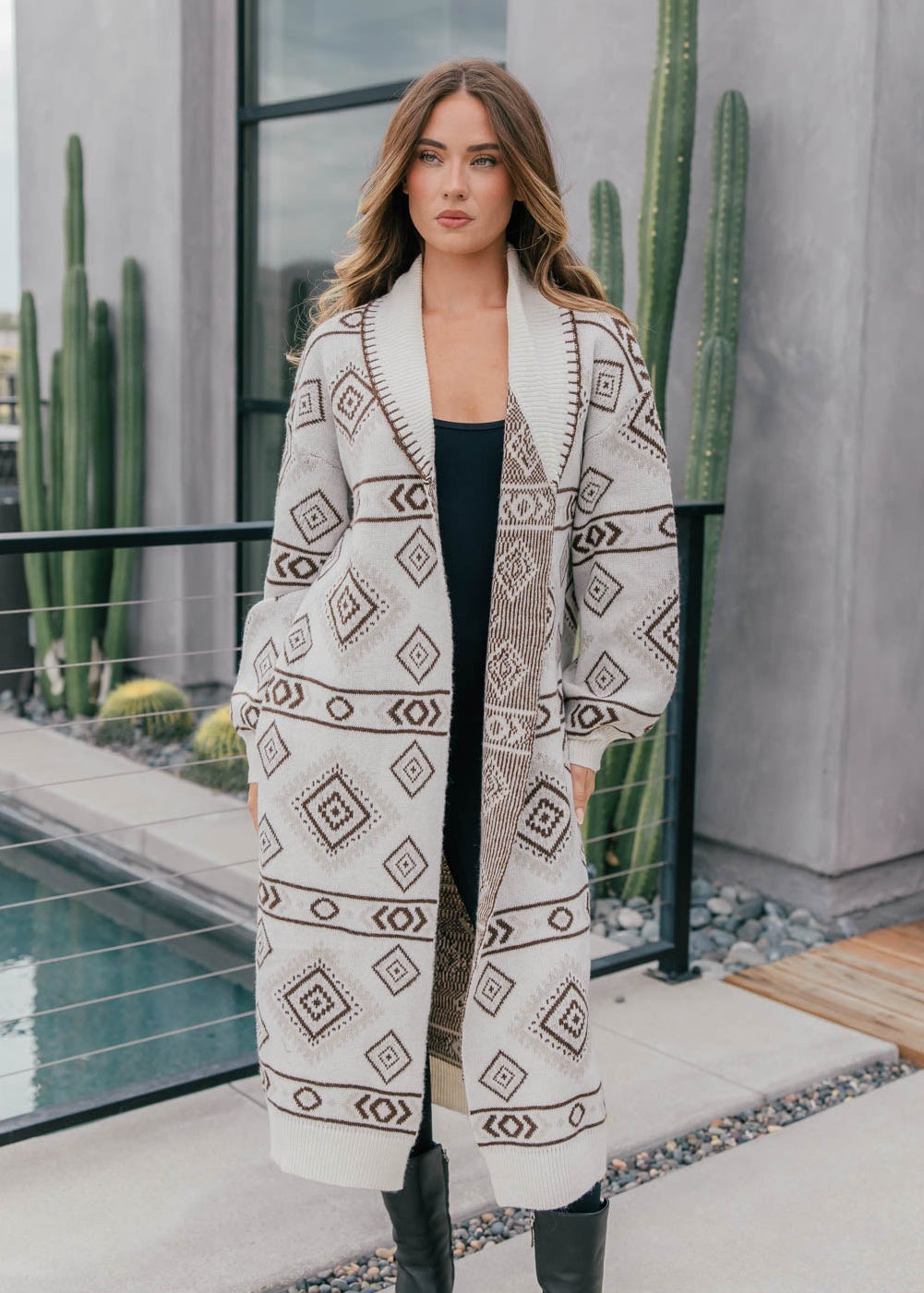"Frontier" Aztec Print Cardigan in Cream