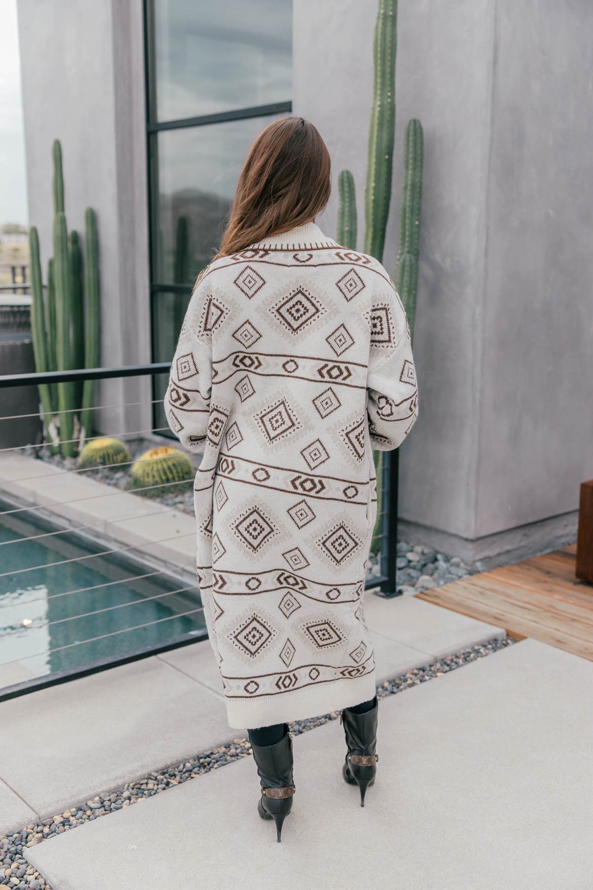 "Frontier" Aztec Print Cardigan in Cream
