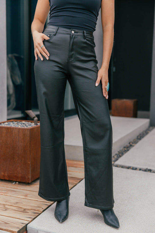 Midnight Icon Coated Straight Leg Pants - Black