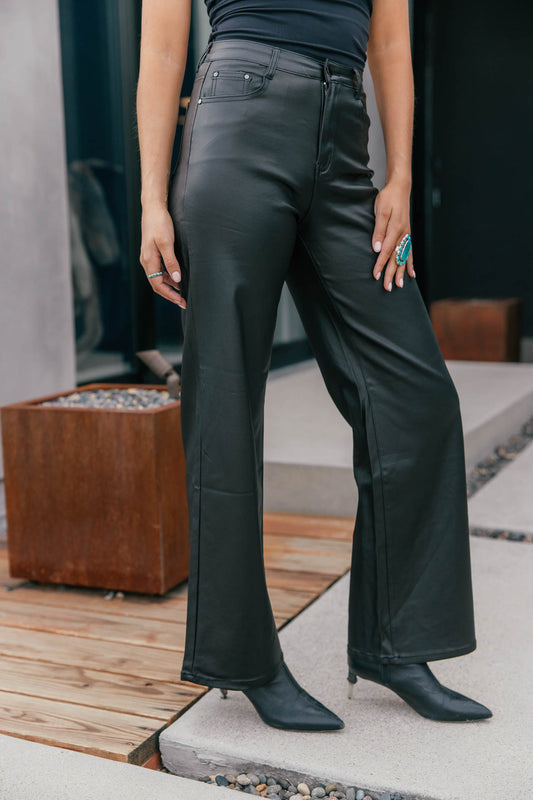 Midnight Icon Coated Straight Leg Pants - Black