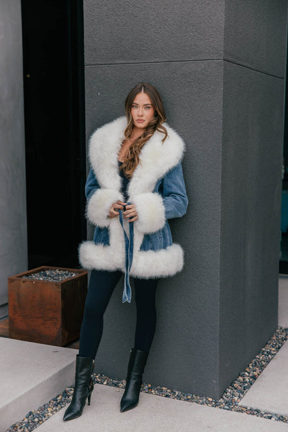 Show Stopper Faux Fur Blue Denim Jacket