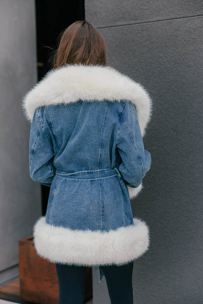 Show Stopper Faux Fur Blue Denim Jacket