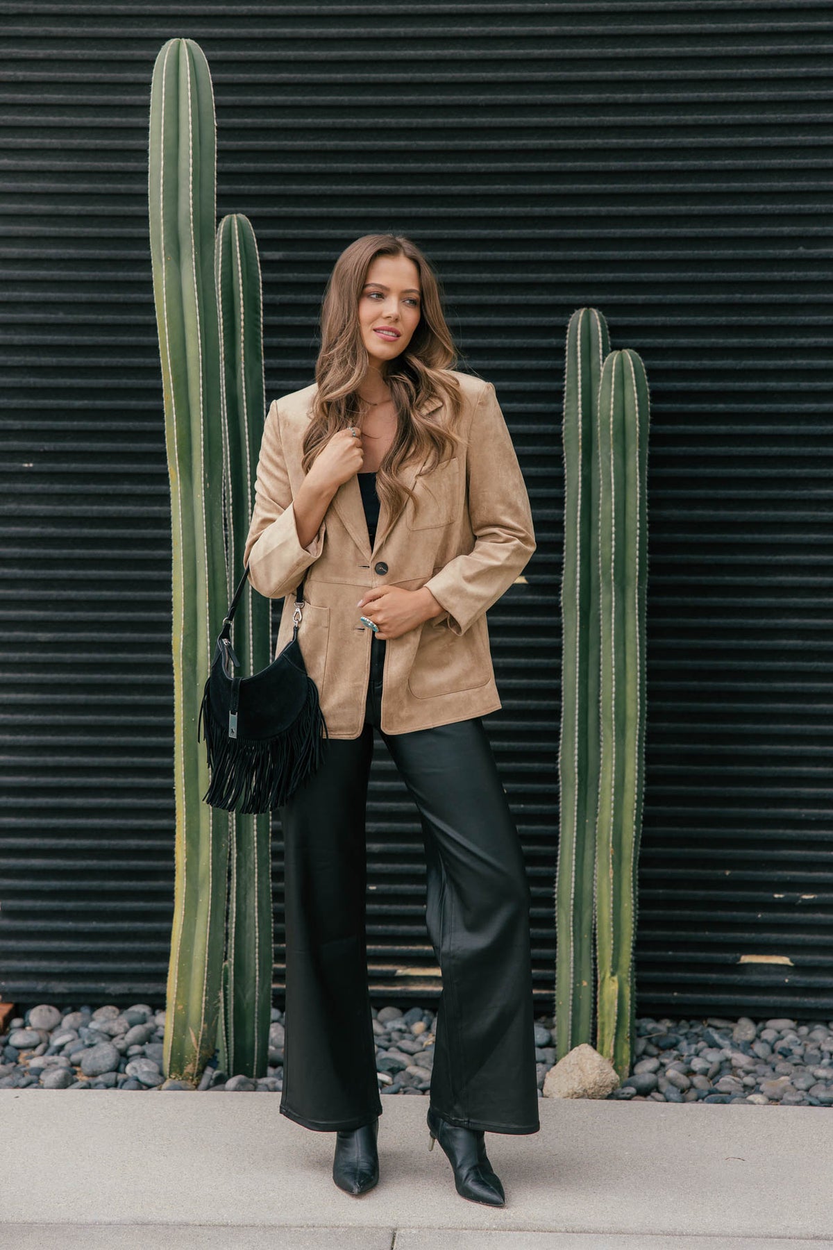 The Colette Suede Oversized Blazer - Beige