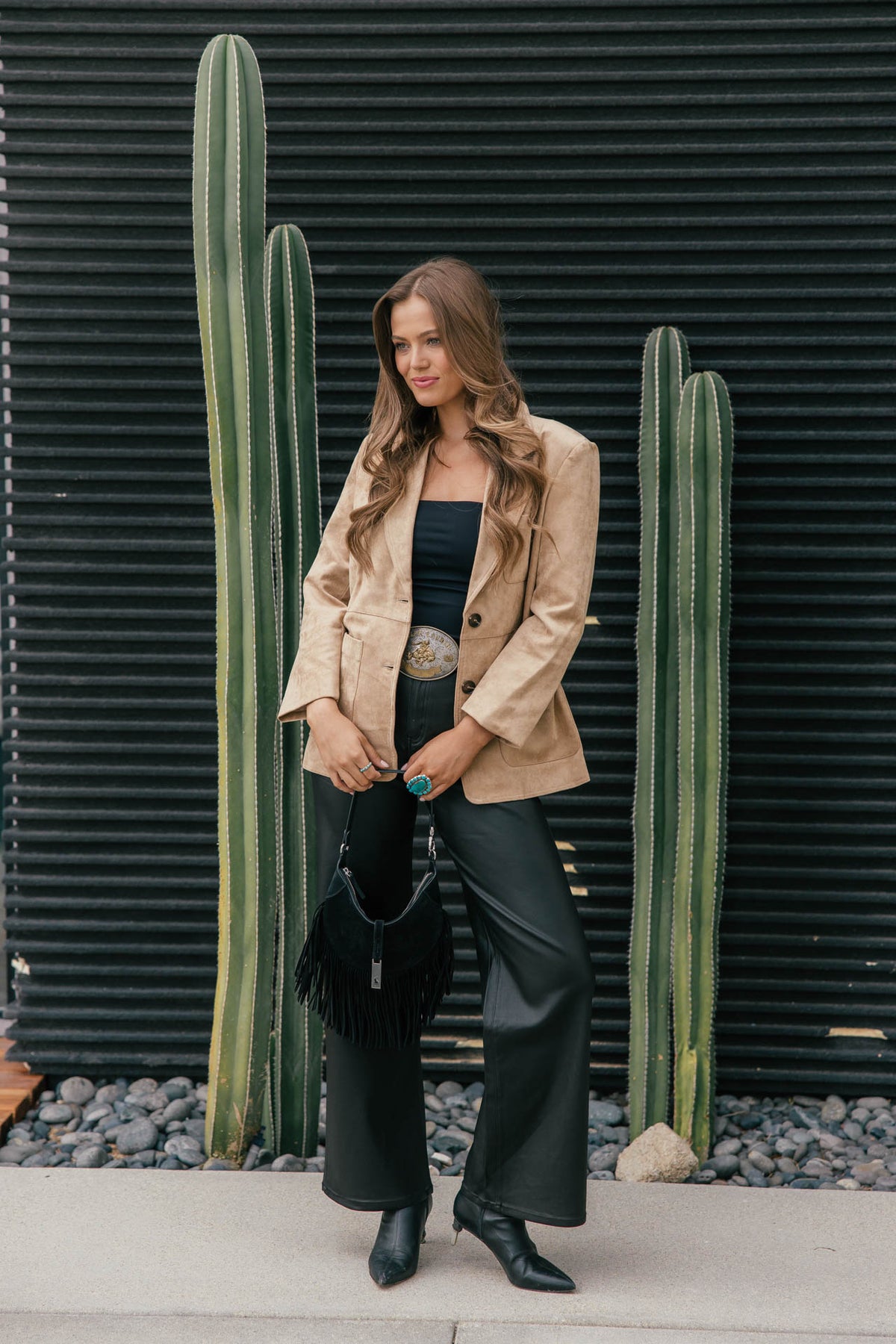 The Colette Suede Oversized Blazer - Beige