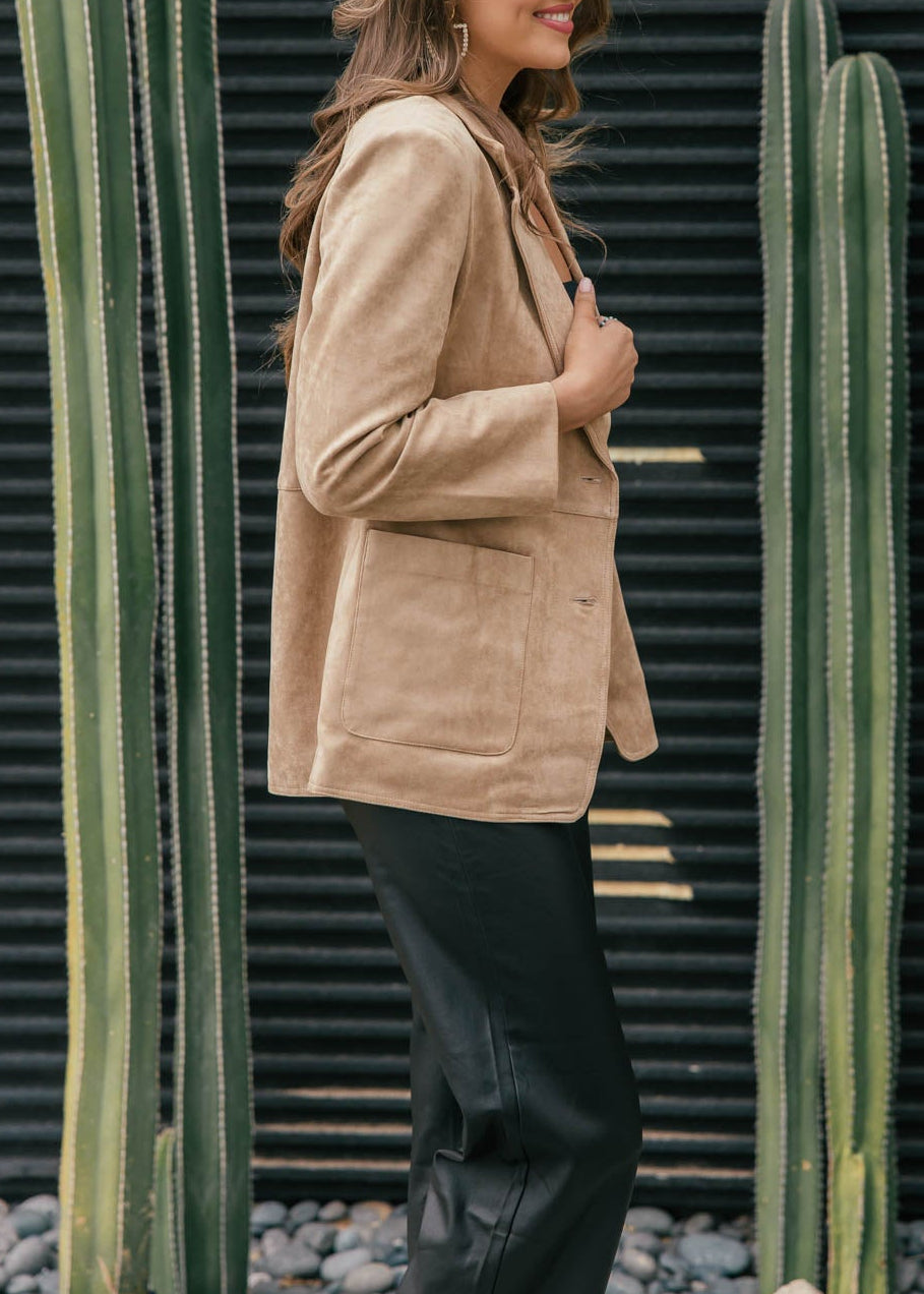 The Colette Suede Oversized Blazer - Beige