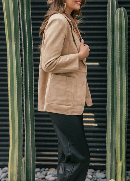 The Colette Suede Oversized Blazer - Beige