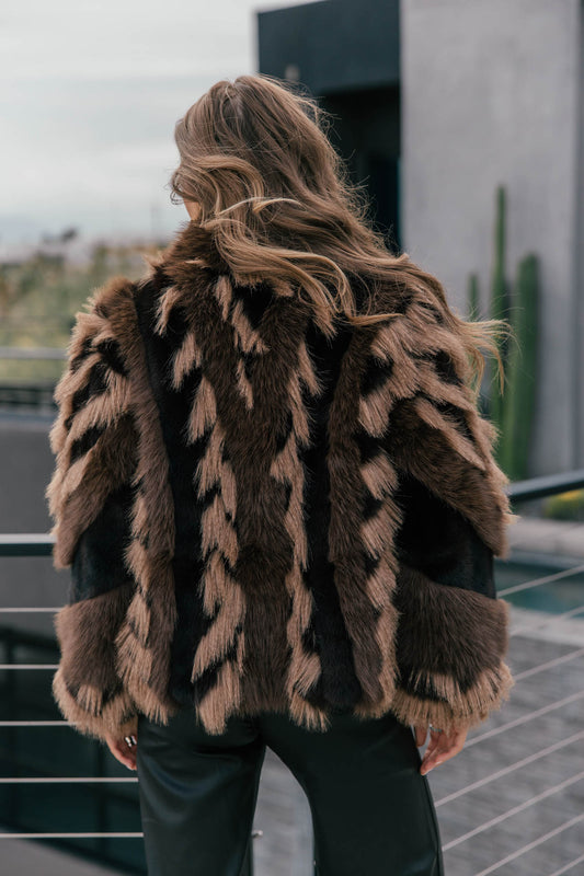 Inez Faux Fur Jacket in Chocolate