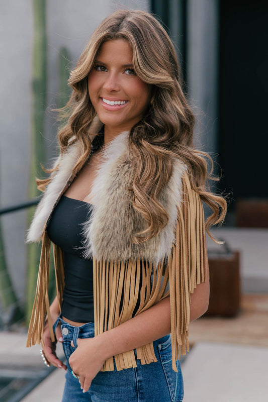 Vintage Coyote Fur & Leather Fringe Collar - Medium Size