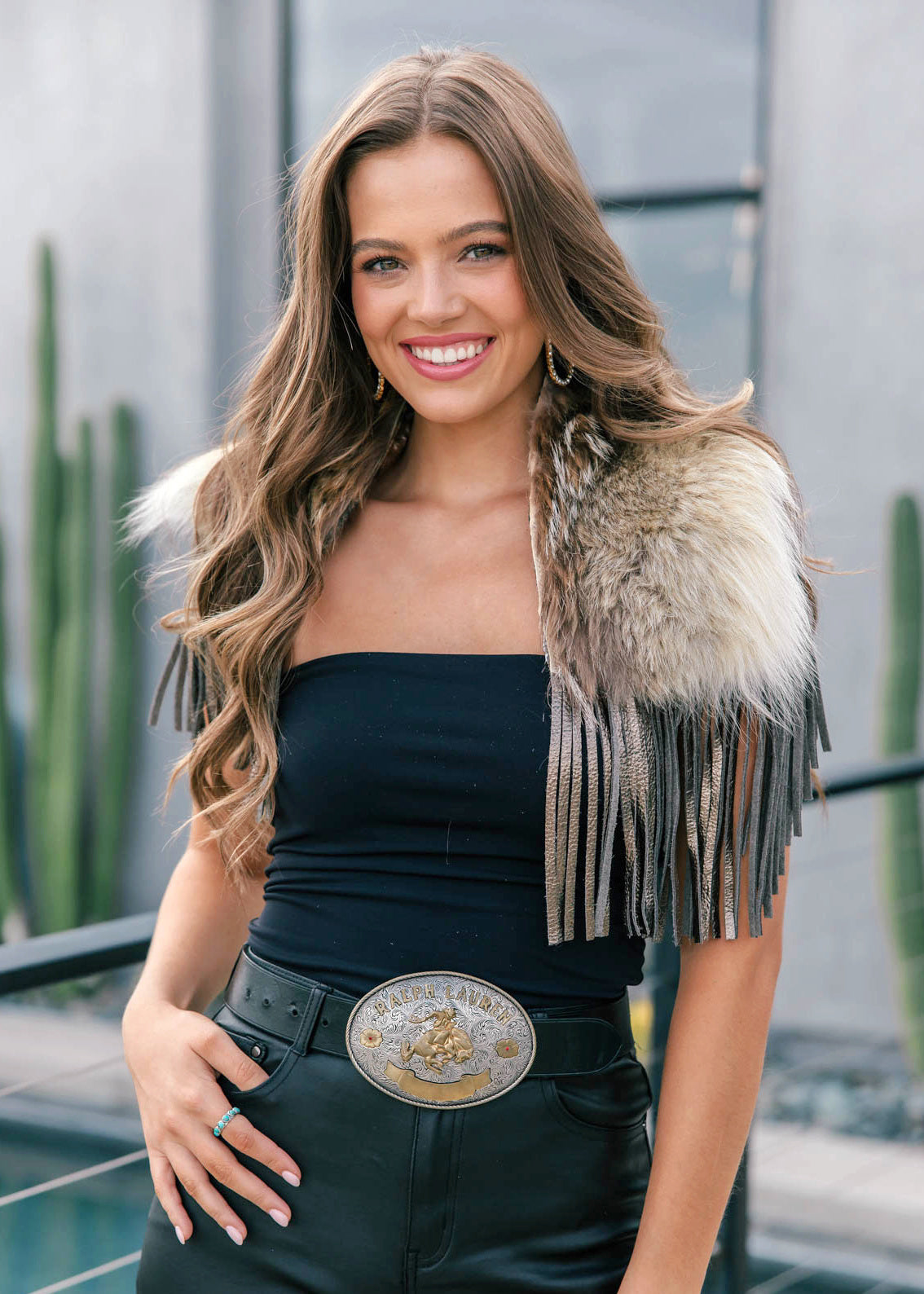 Vintage Coyote Fur & Leather Fringe Collar - Small Size