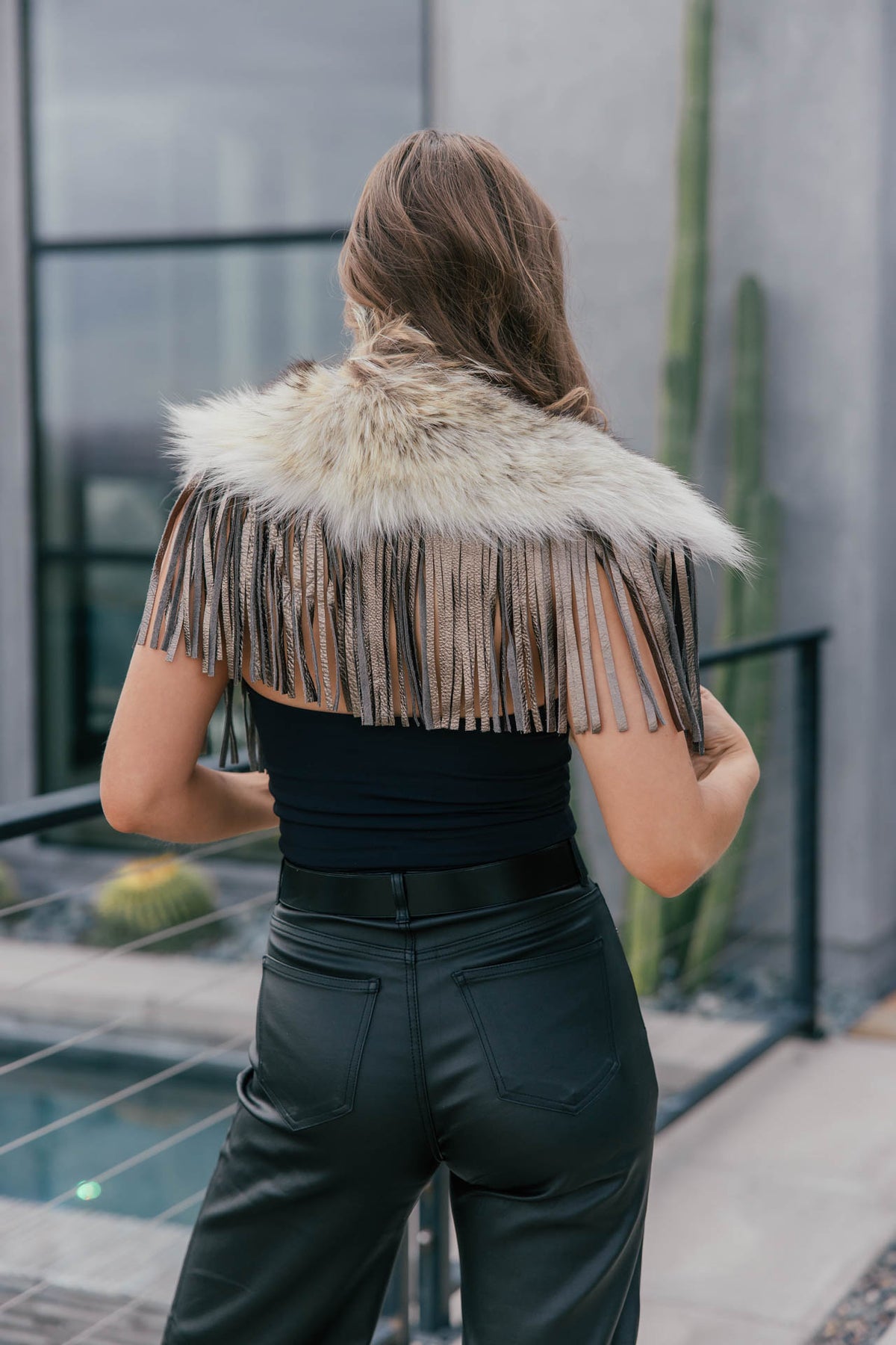 Vintage Coyote Fur & Leather Fringe Collar - Small Size