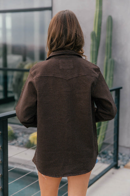 "Statement Made" Rhinestone Denim Jacket - Brown