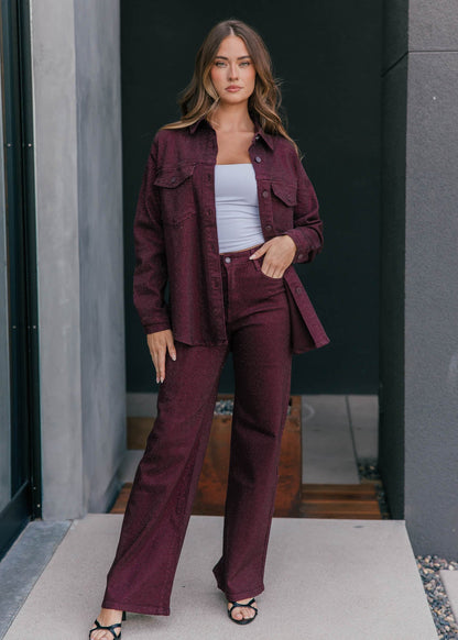 "Statement Made" Rhinestone Denim Jacket - Burgundy